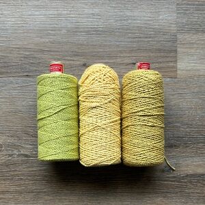 Set of Three Yellow and Green Yarn Spools